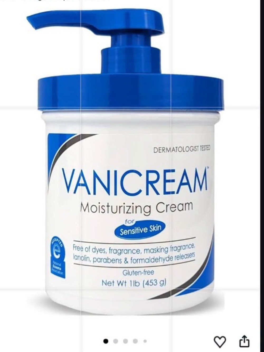 Vanicream Moisturizing Cream, Body & Face Moisturizer, 16 Oz Pump Dispenser new